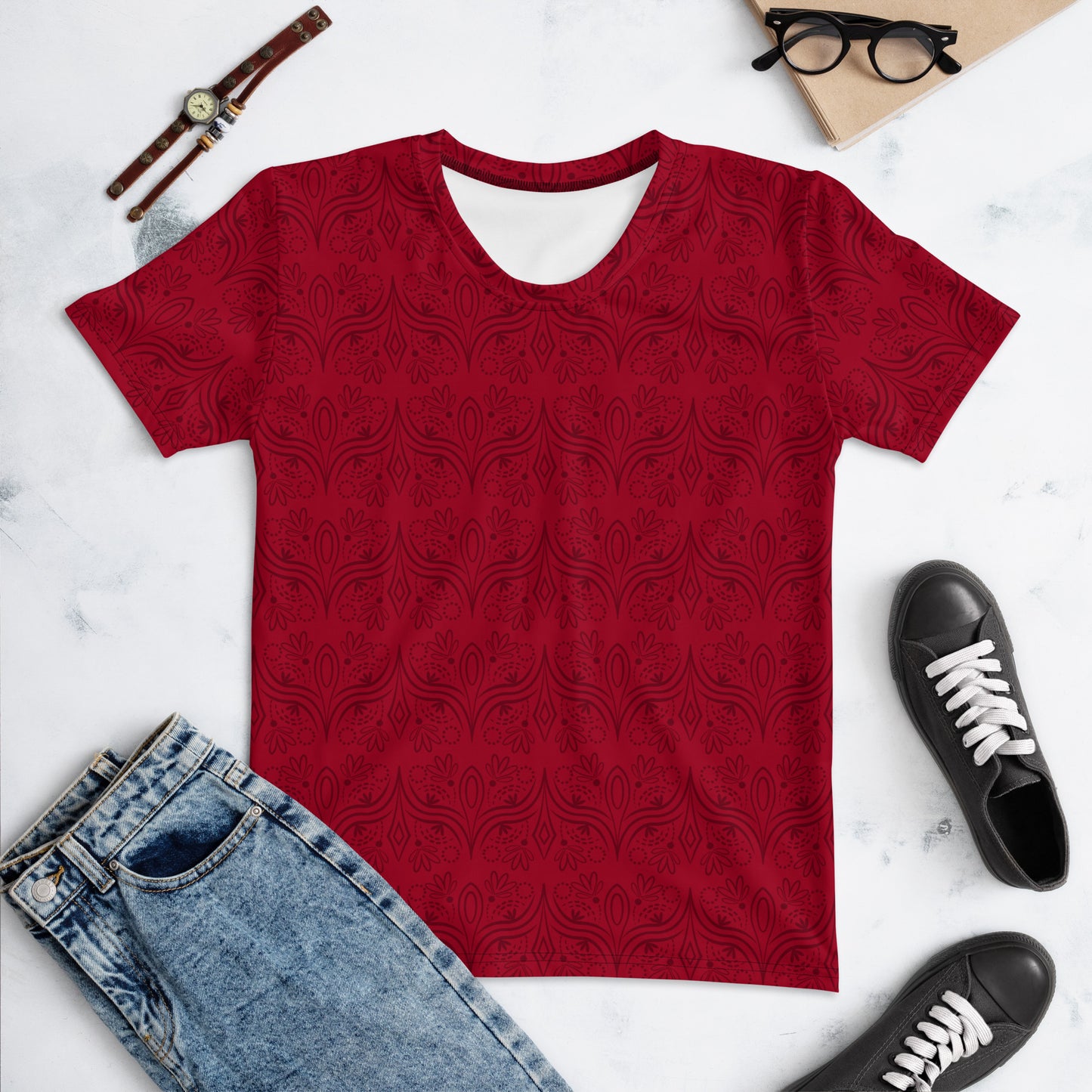 Geometric Star Red Women's Crew Neck T-Shirt