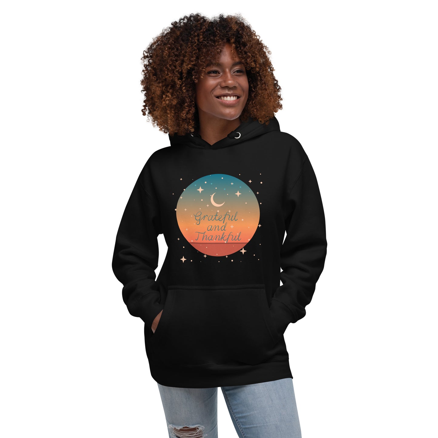 Grateful and thankful unisex-premium-hoodie-black-front