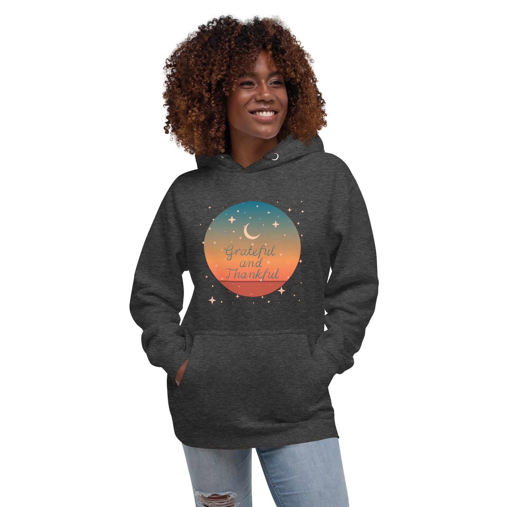 Grateful and thankful unisex-premium-hoodie-charcoal-heather-front