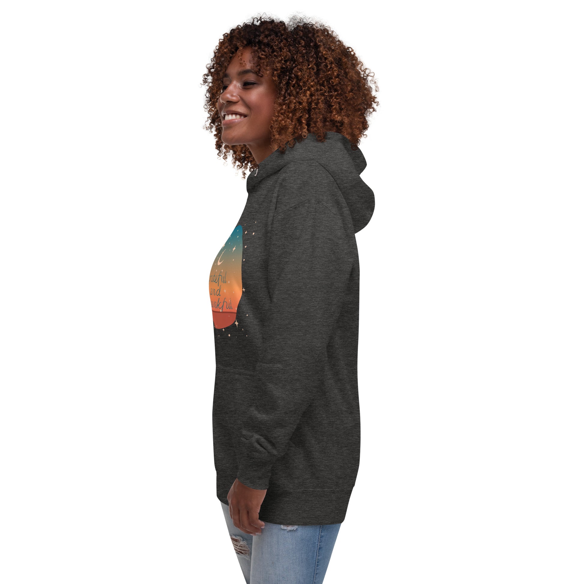 Grateful and thankful unisex-premium-hoodie-charcoal-heather-left-front