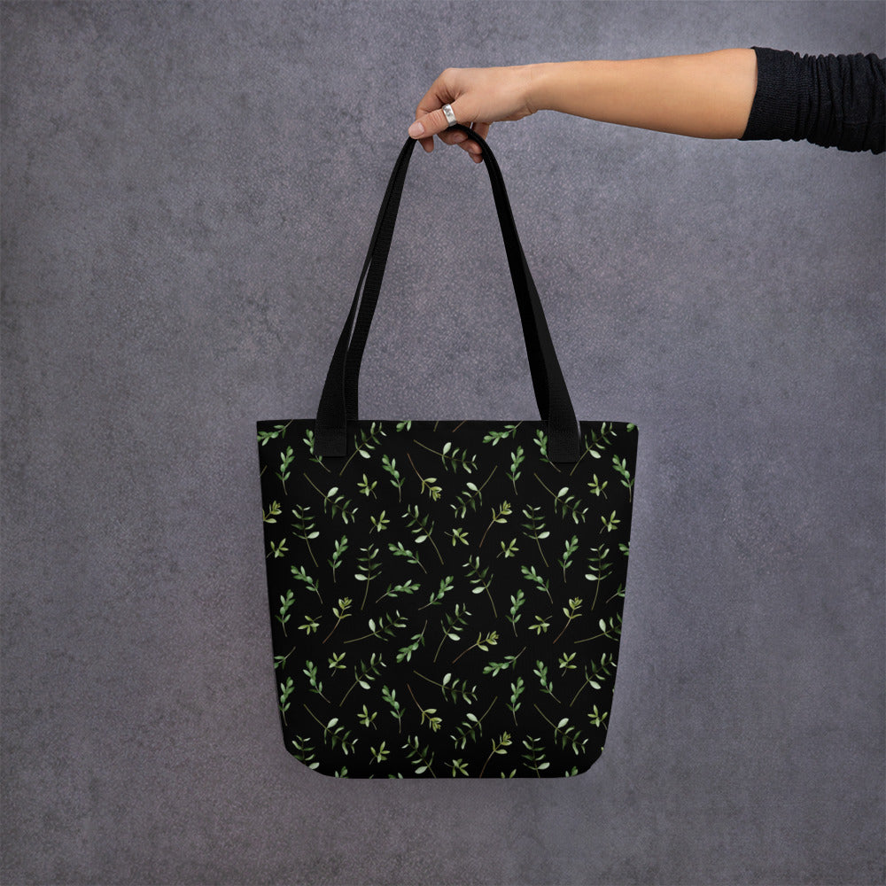 Greenery Black Wood Green Tote Bag