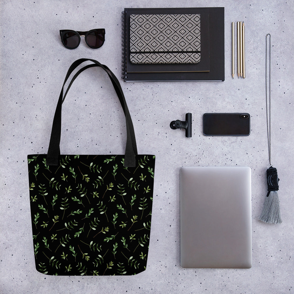 Greenery Black Wood Green Tote Bag