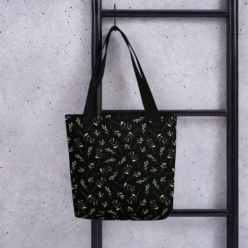 Greenery Black Wood Green Tote Bag