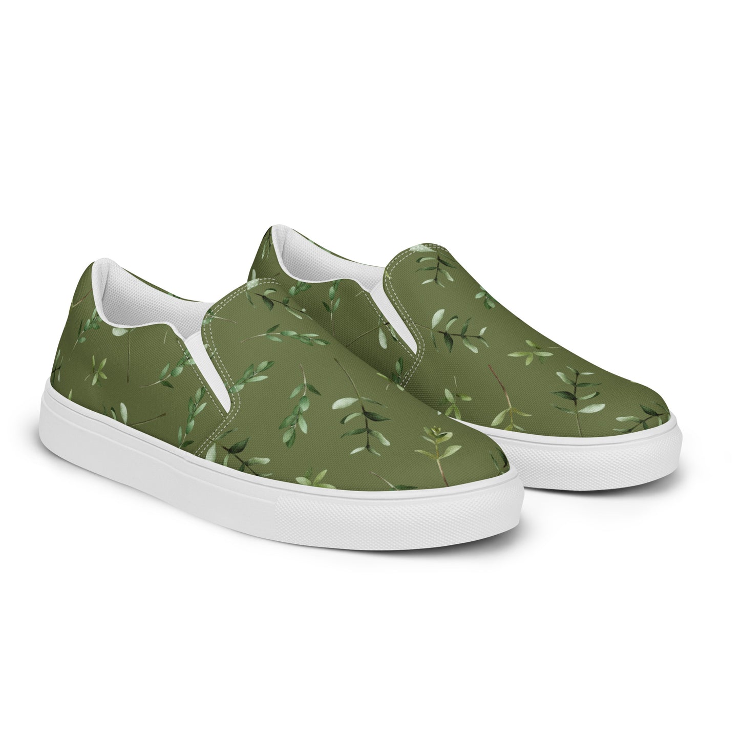 Greenery Wood Green womens-slip-on-canvas-shoes-right-front