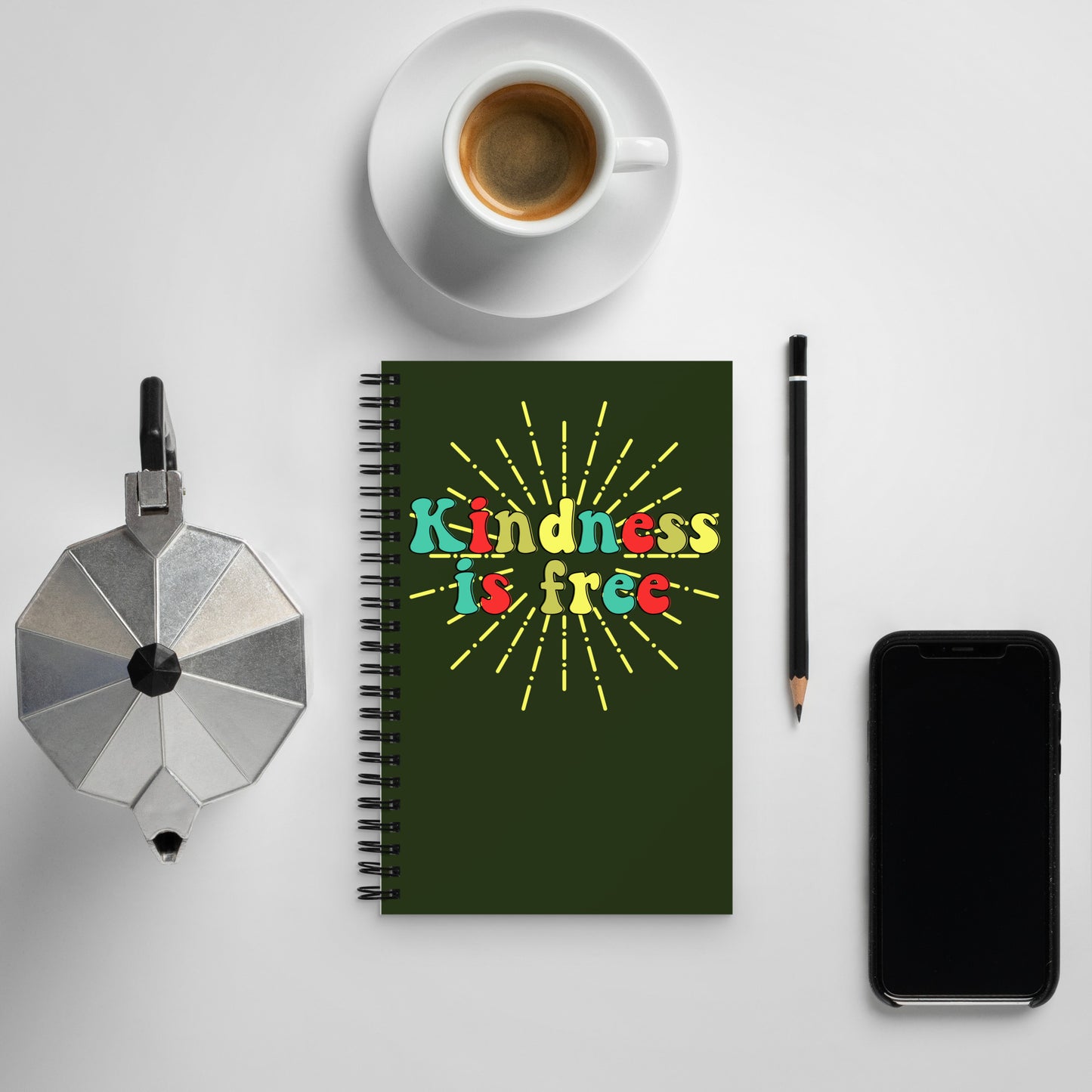 Kindness is Free spiral-notebook-white-front-LS