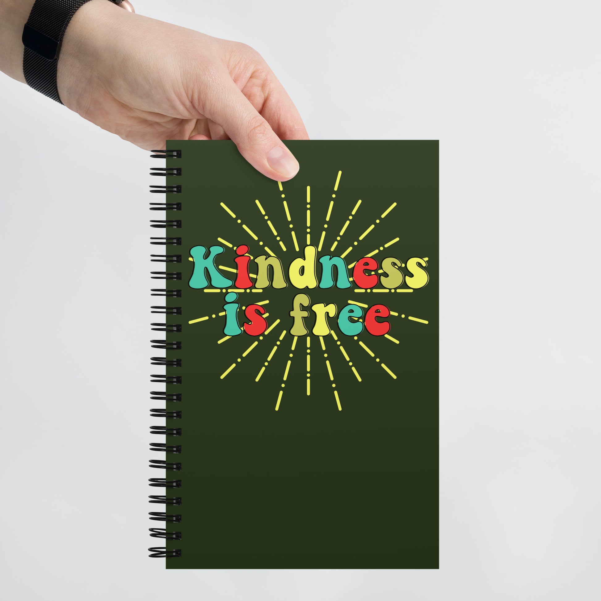 Kindness is Free spiral-notebook-white-front-in hand