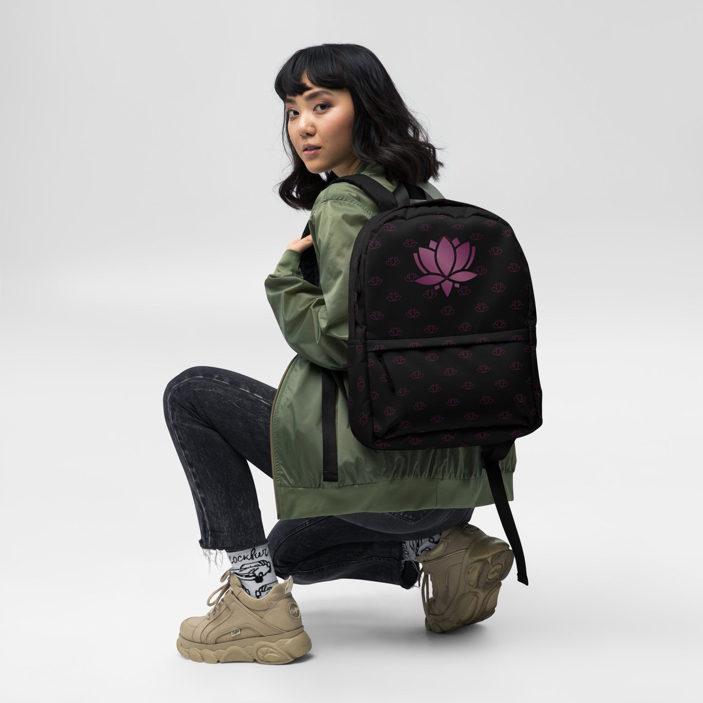 Lotus Flower Black Purple Power Backpack