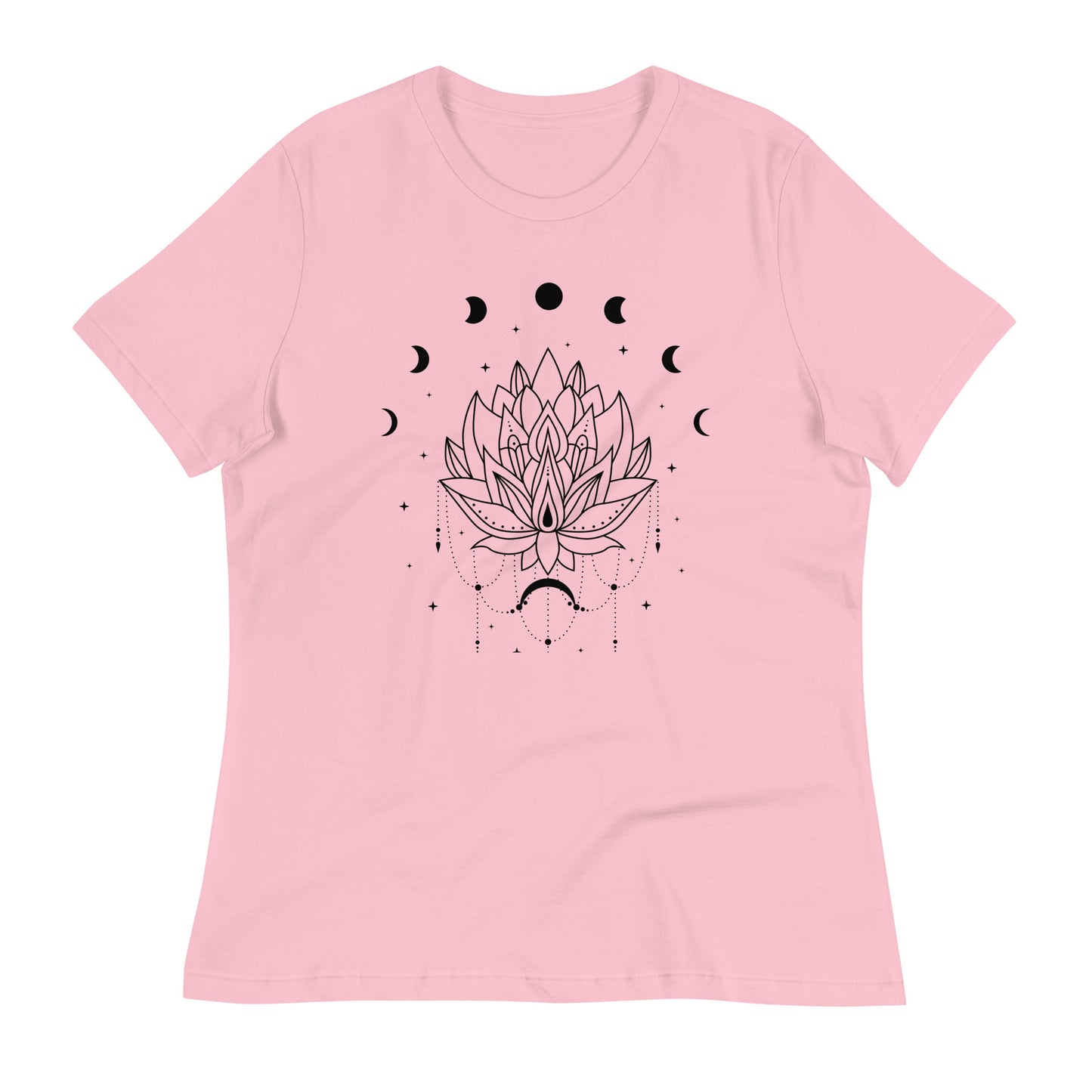 Lotus Flower moon phase womens-relaxed-t-shirt-pink-front-flat