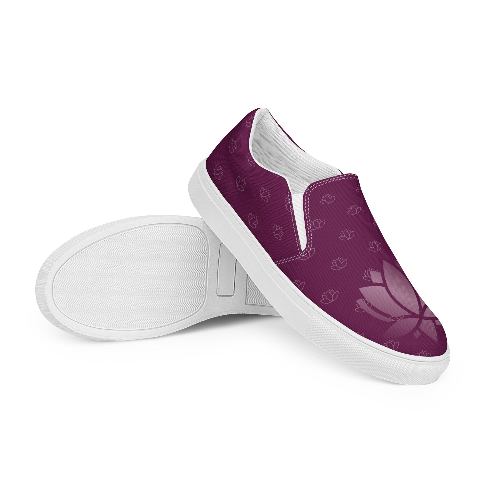 Lotus Flower womens-slip-on-canvas-shoes-purple-right-front