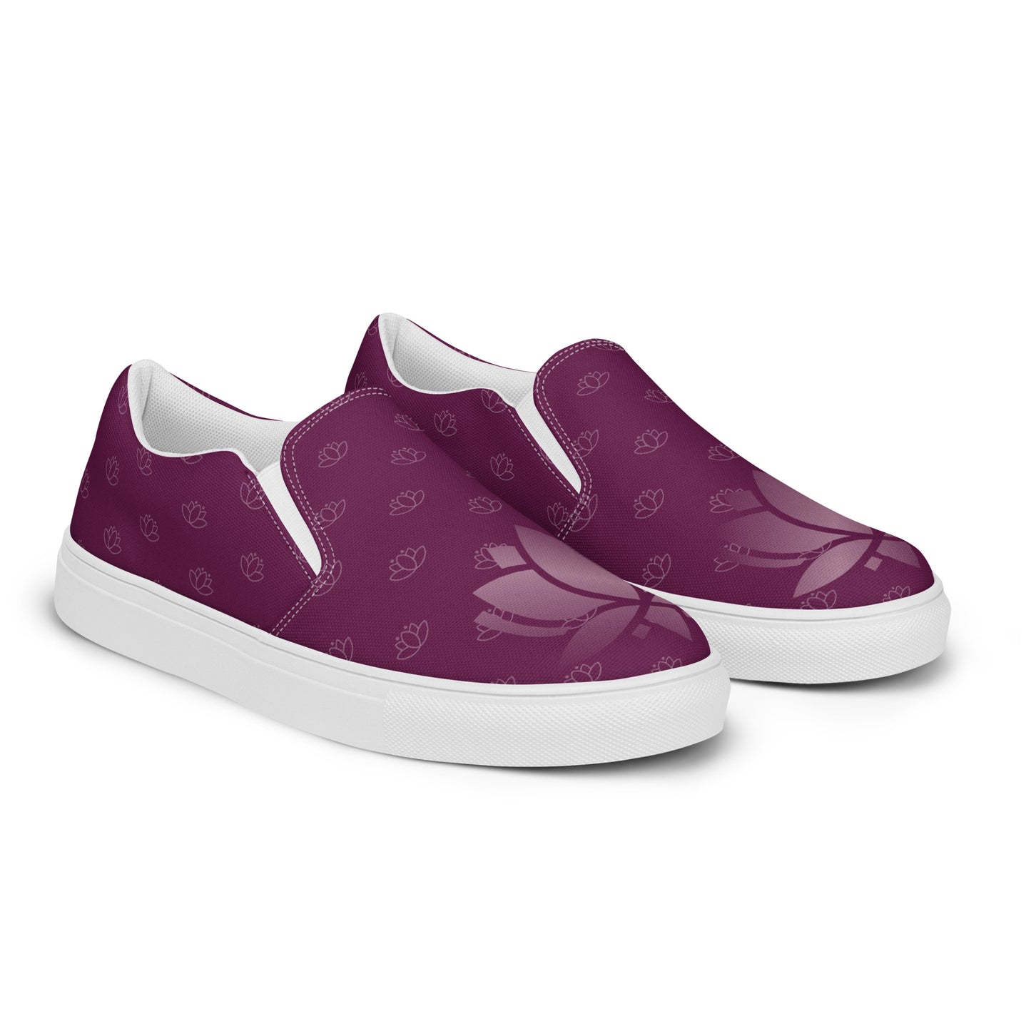 Lotus Flower womens-slip-on-canvas-shoes-purple-right-front 1