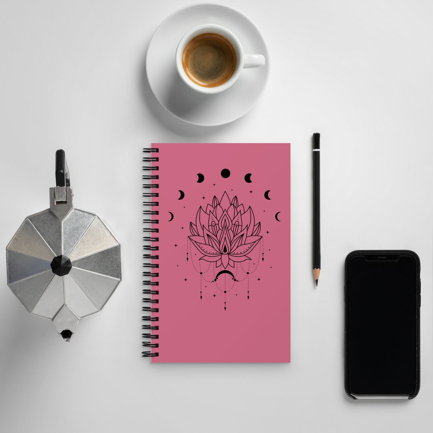 Lotus Moon Phase spiral-notebook-white-front-LS