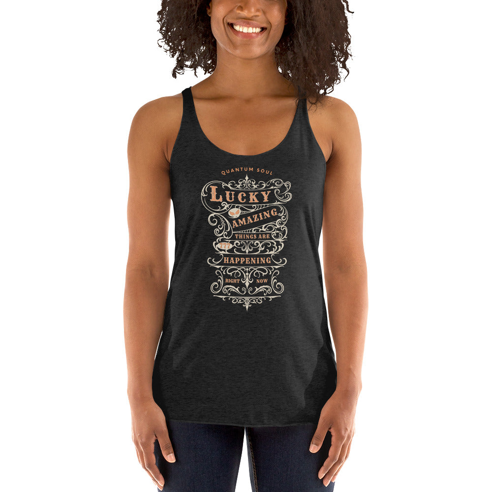 Lucky 777 womens-racerback-tank-top-vintage-black-front