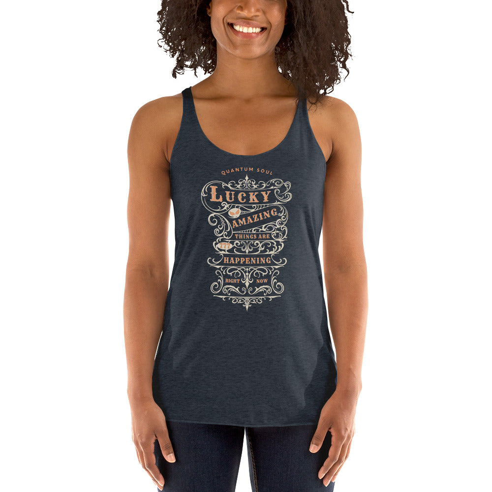 Lucky 777 womens-racerback-tank-top-vintage-navy-front