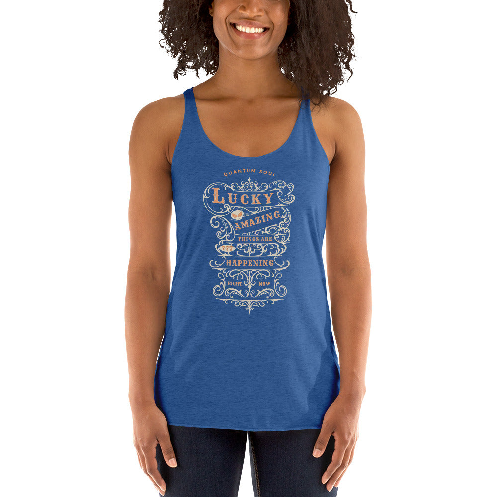 Lucky 777 womens-racerback-tank-top-vintage-royal-front