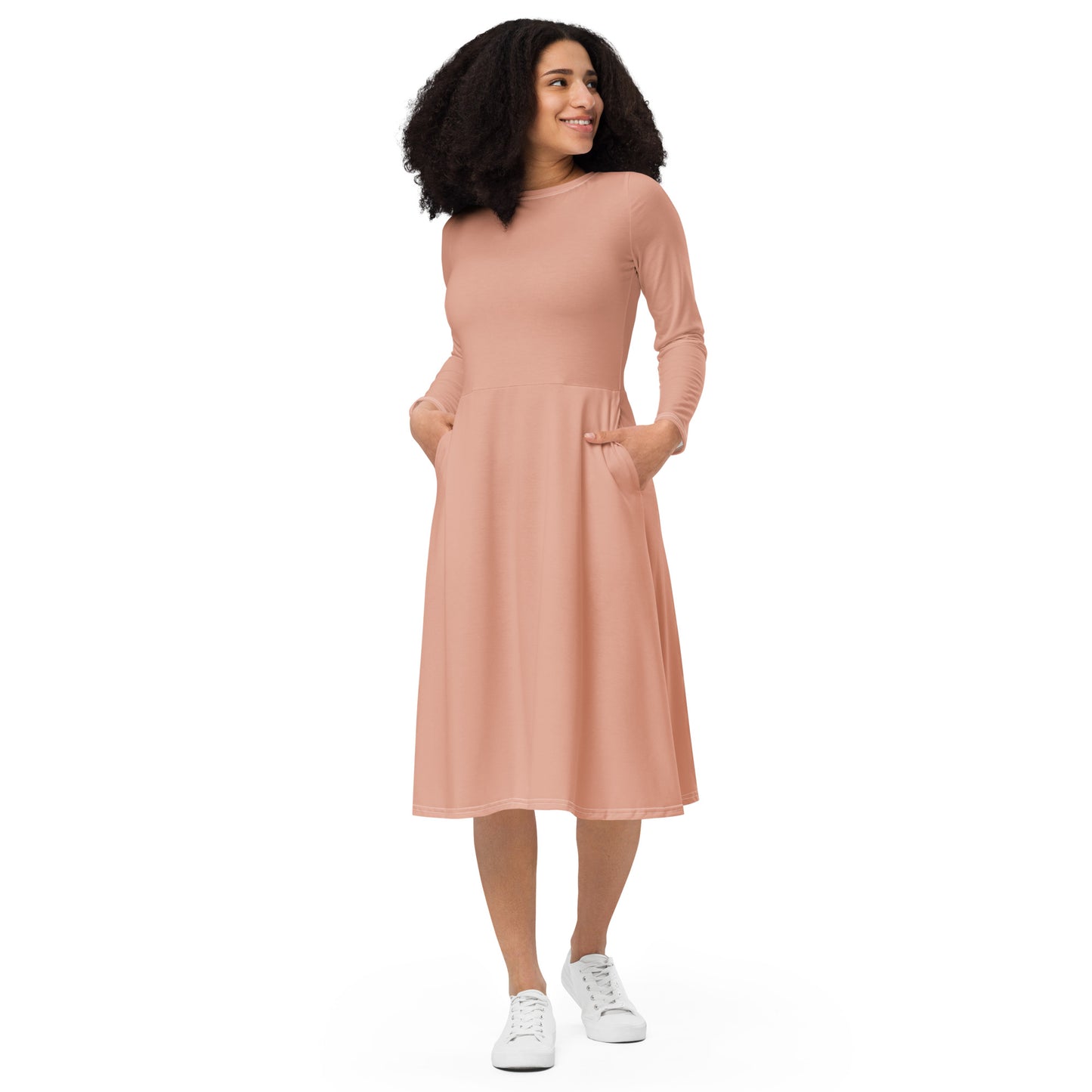 Lucky Pink-long-sleeve-midi-dress-front