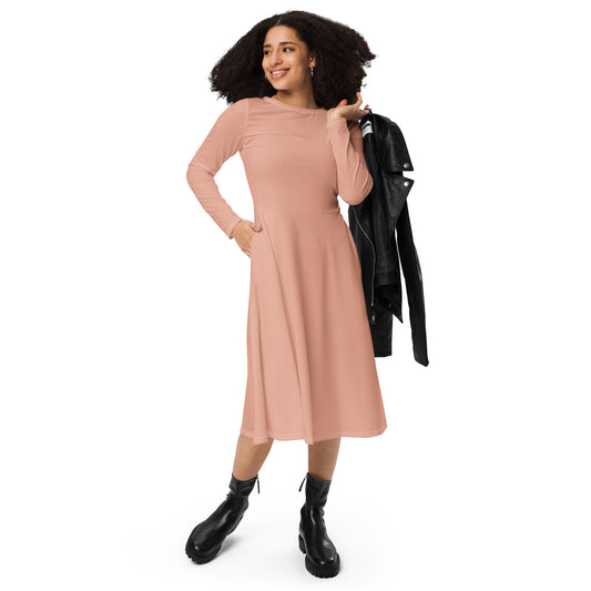 Lucky Pink-long-sleeve-midi-dress-front 1