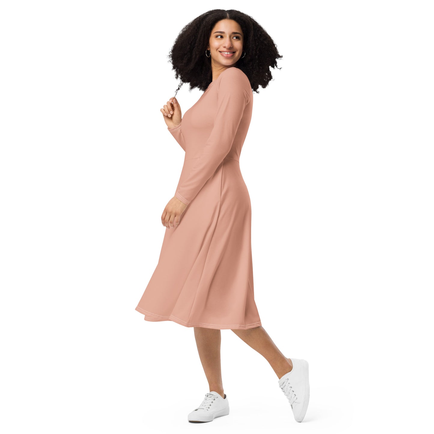 Lucky Pink-long-sleeve-midi-dress-left-front