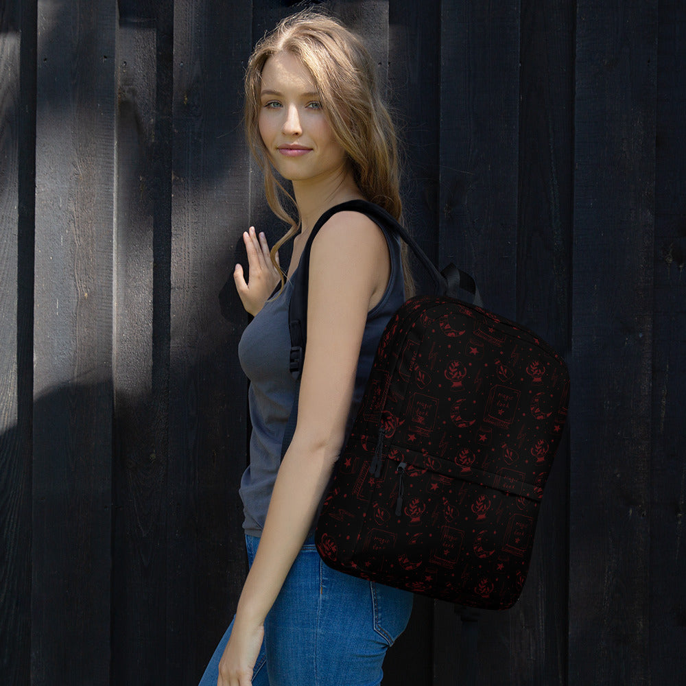 Magic Book Black Galaxy Red Backpack