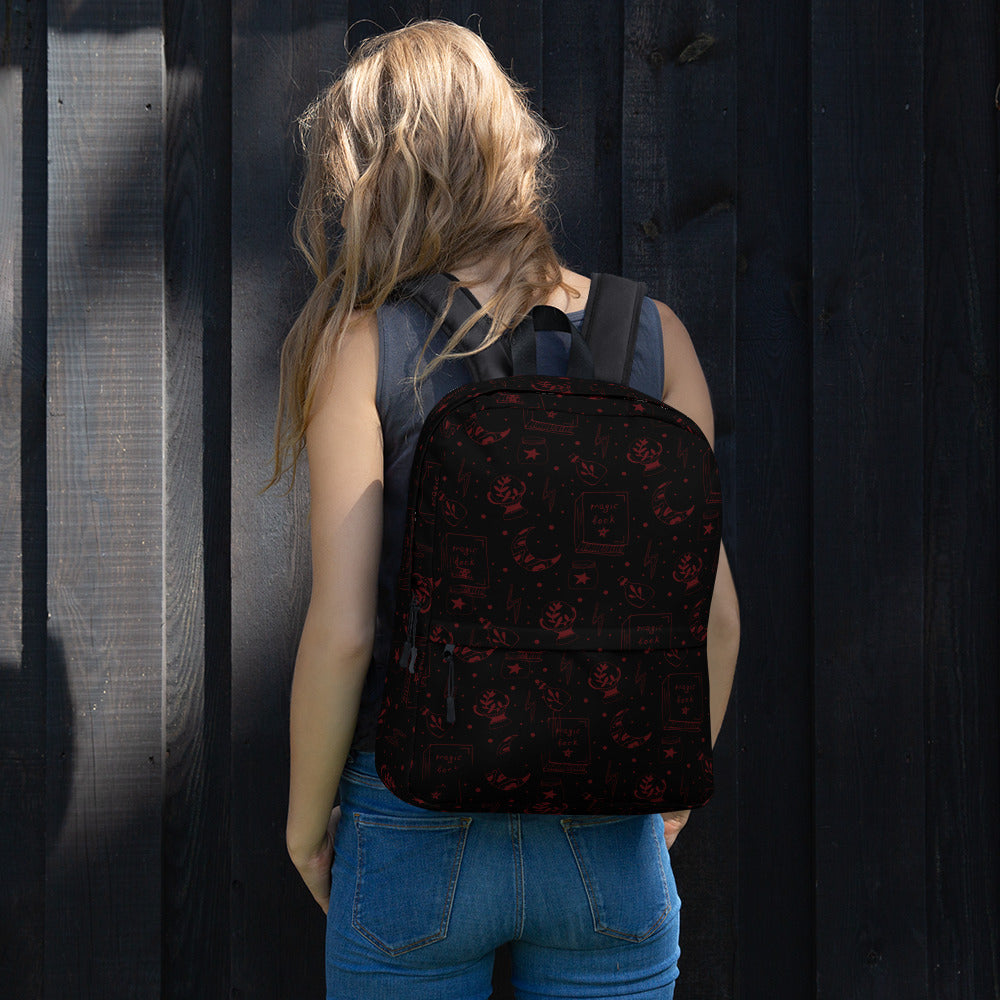 Magic Book Black Galaxy Red Backpack