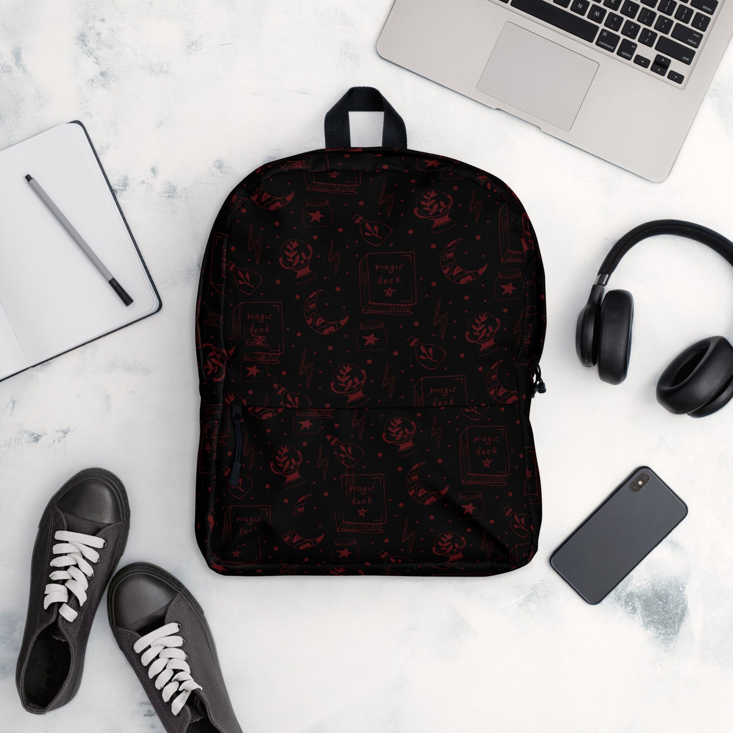 Magic Book Black Galaxy Red Backpack