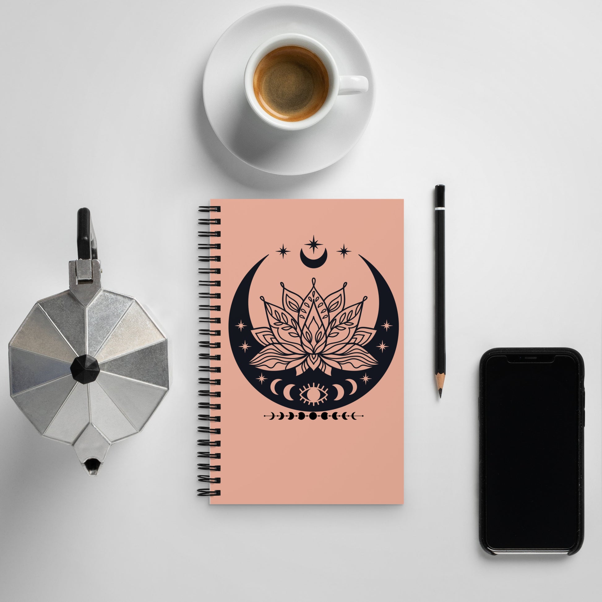 Moon Lotus Flower spiral-notebook-white-front-LS