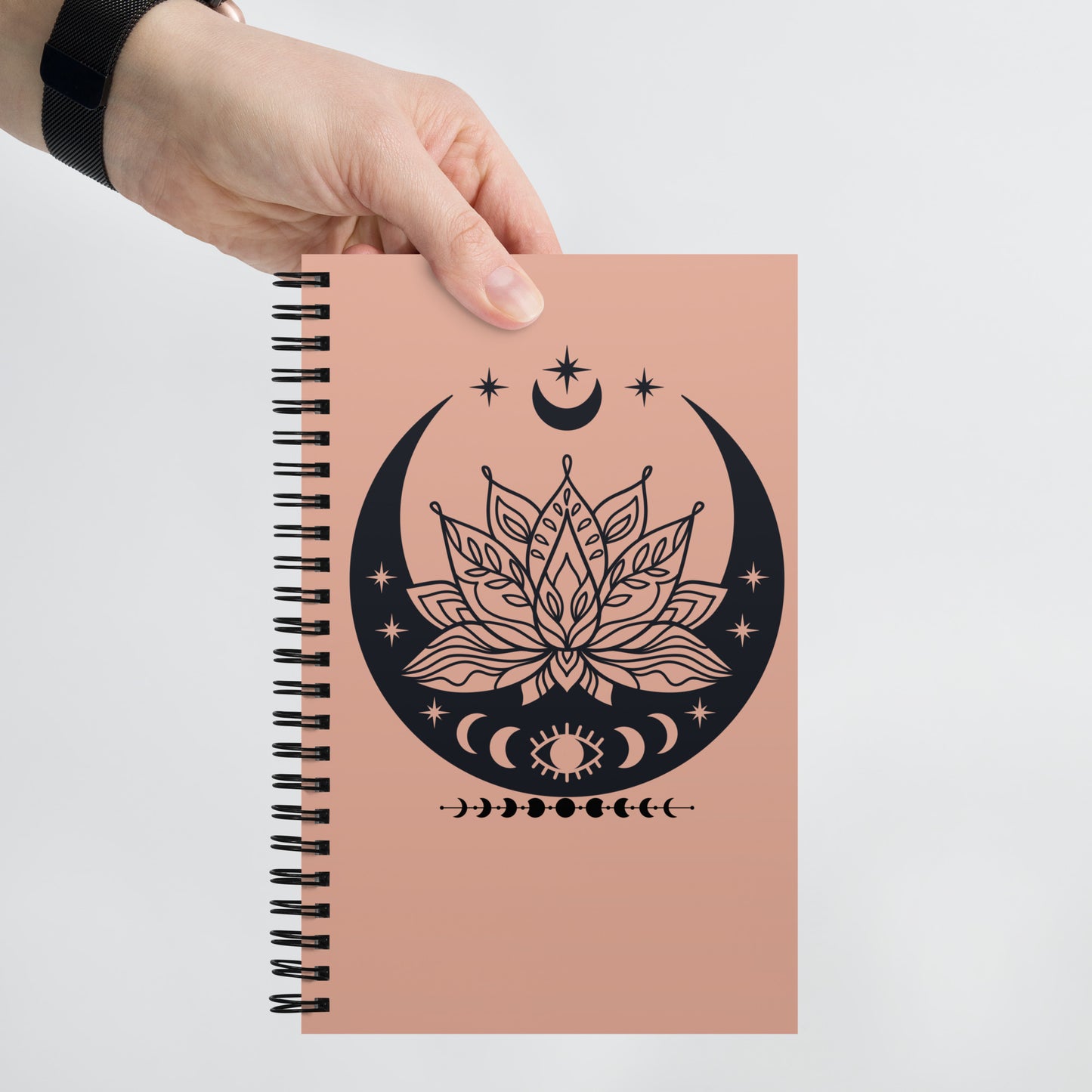 Moon Lotus Flower spiral-notebook-white-front-in hand