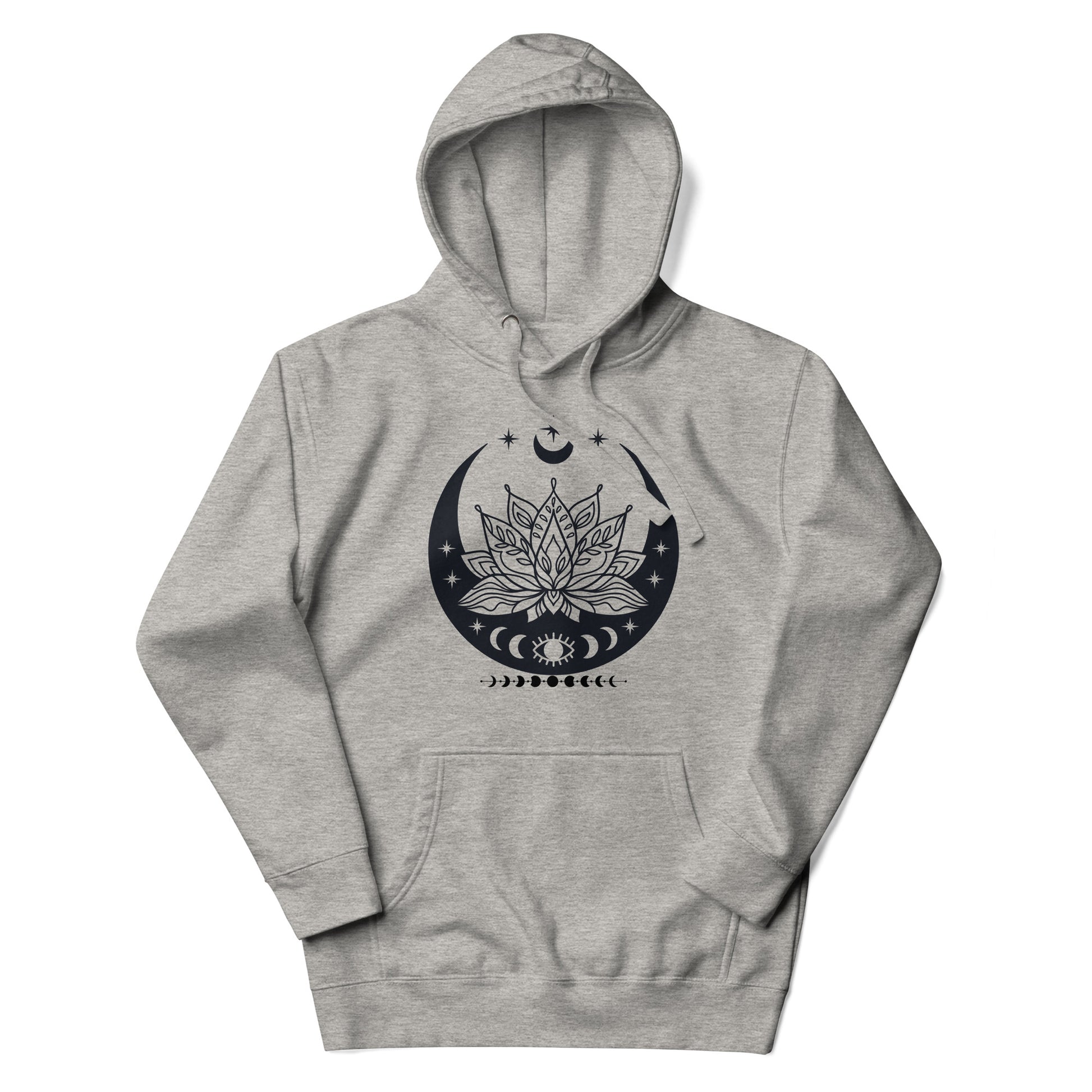 Moon Lotus Flower unisex-premium-hoodie-carbon-grey-front 1