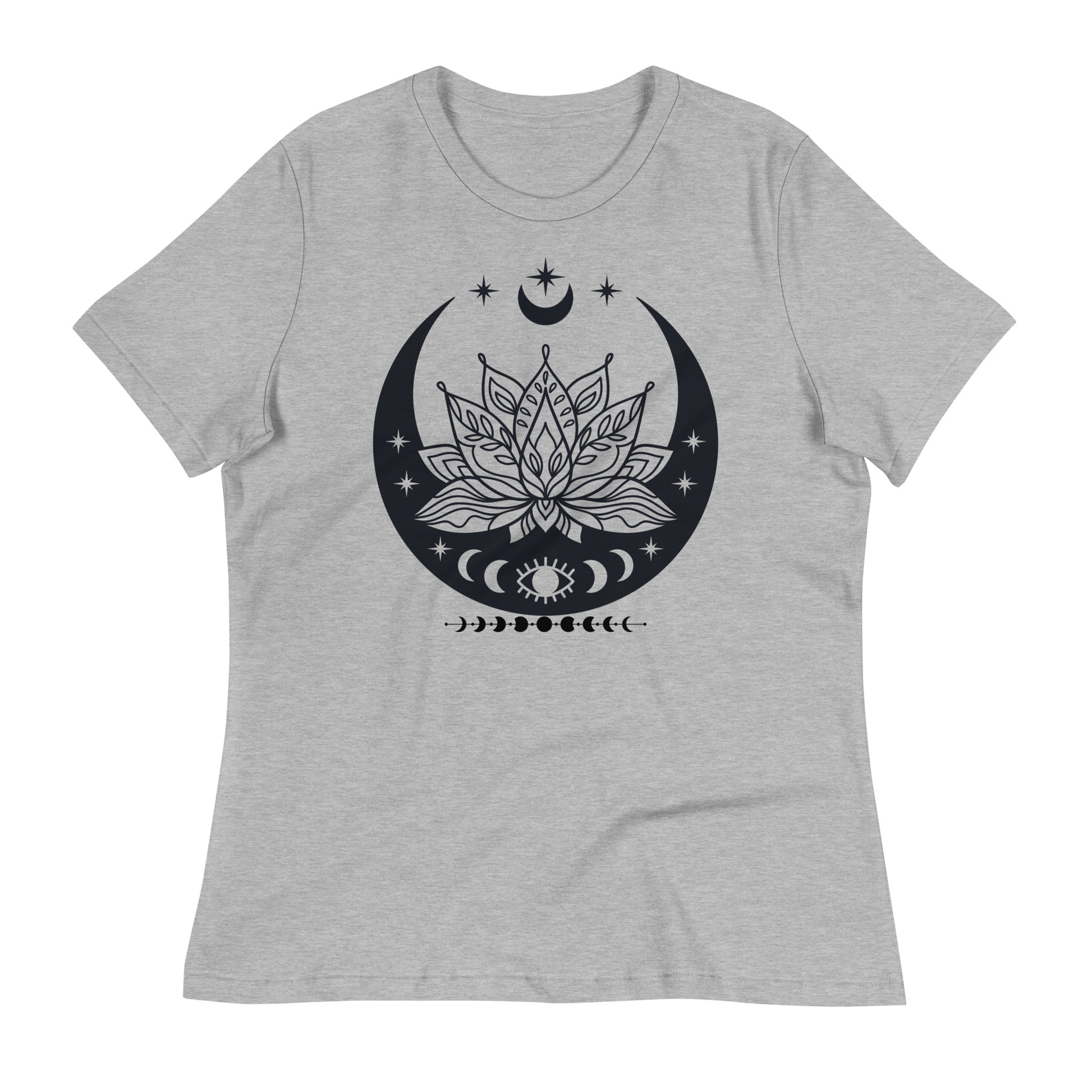 Moon Lotus Flower womens-relaxed-t-shirt-athletic-heather-front-flat