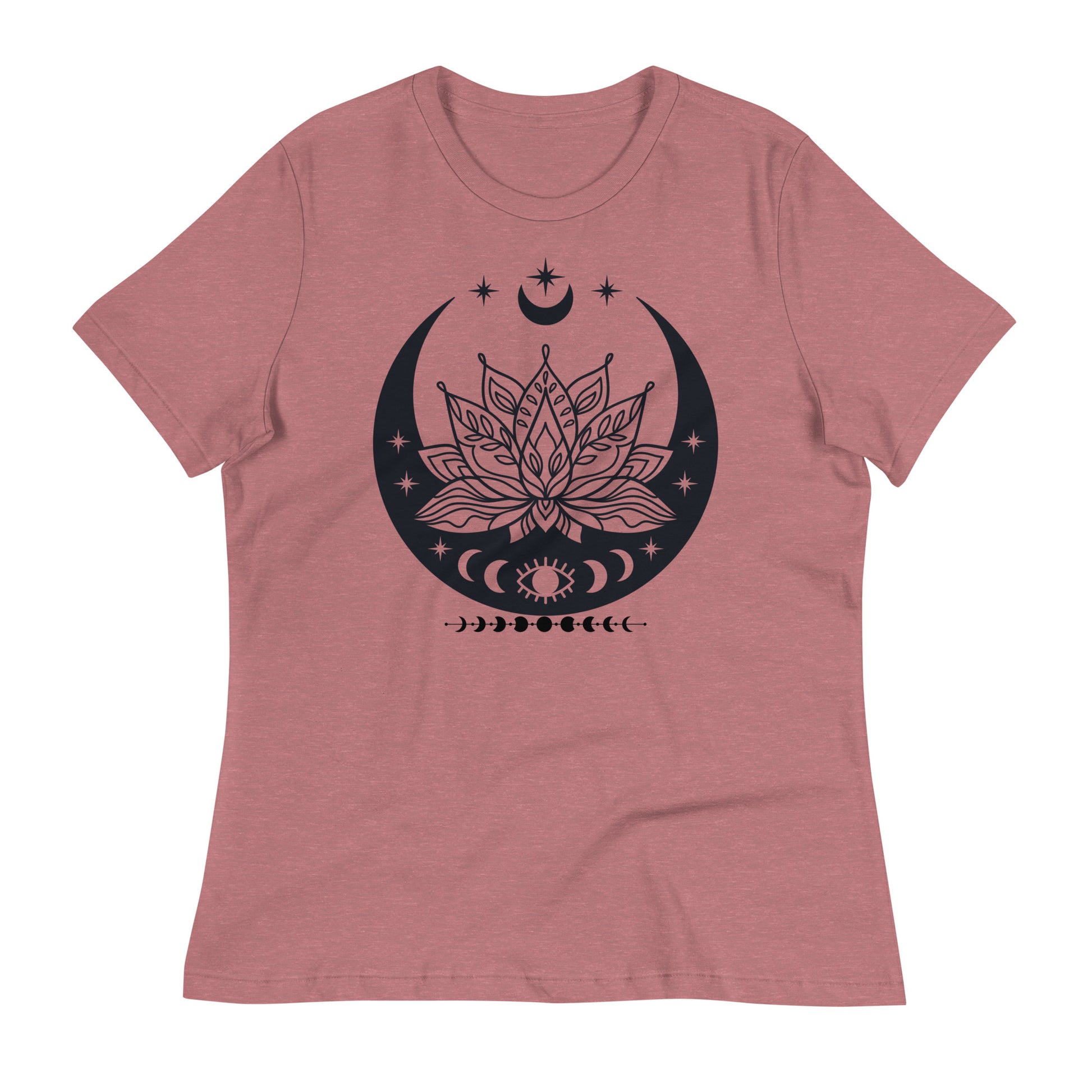 Moon Lotus Flower womens-relaxed-t-shirt-heather-mauve-front-flat