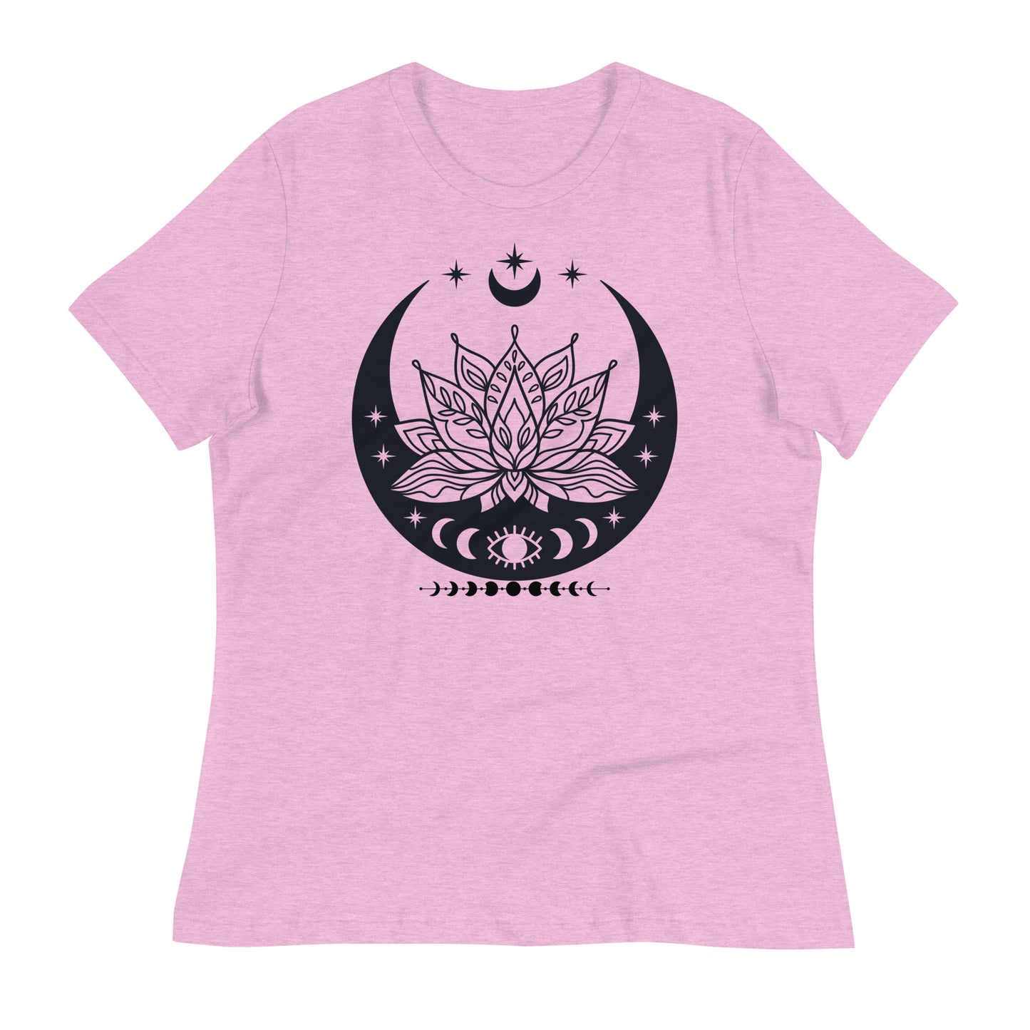 Moon Lotus Flower womens-relaxed-t-shirt-heather-prism-lilac-front-flat