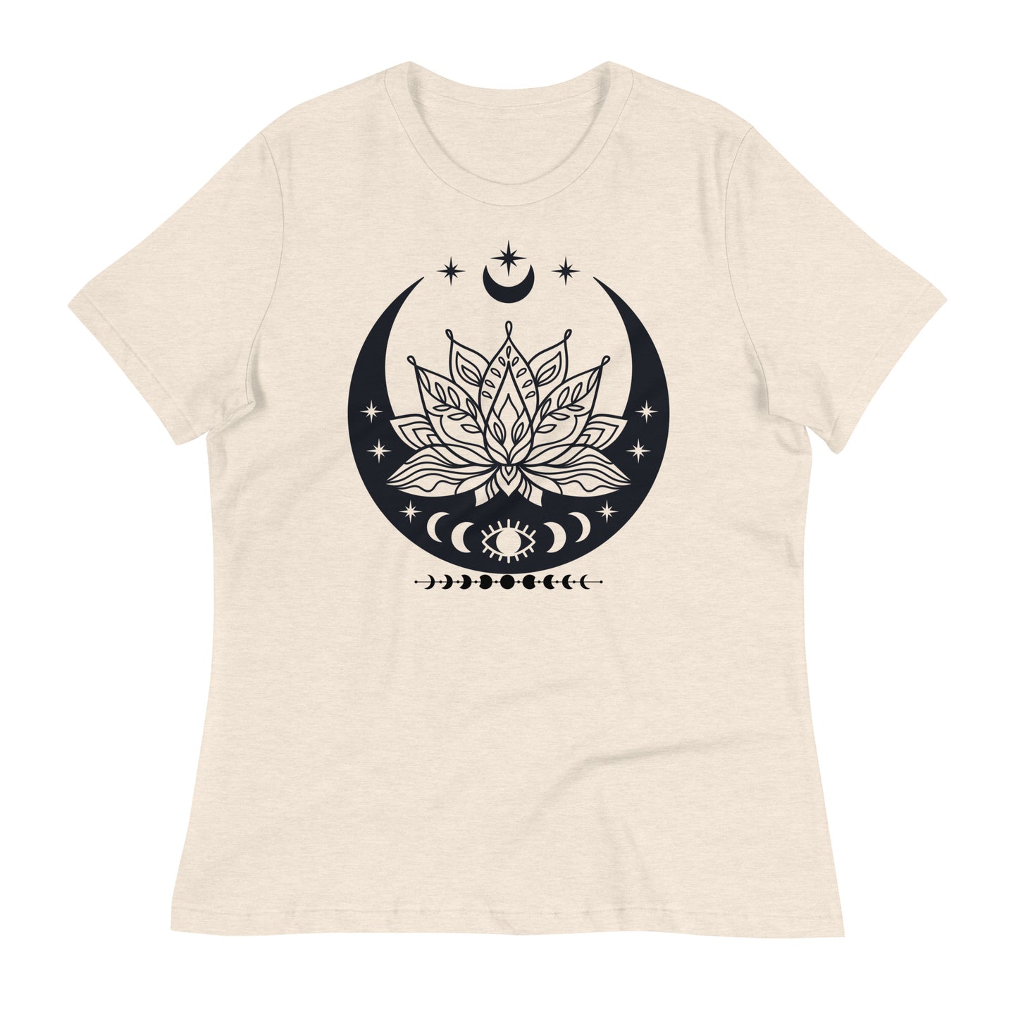 Moon Lotus Flower womens-relaxed-t-shirt-heather-prism-natural-front-flat
