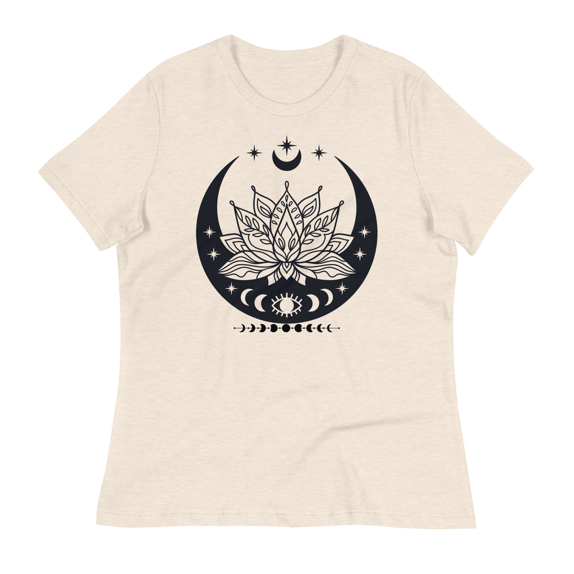 Moon Lotus Flower womens-relaxed-t-shirt-heather-prism-natural-front-flat