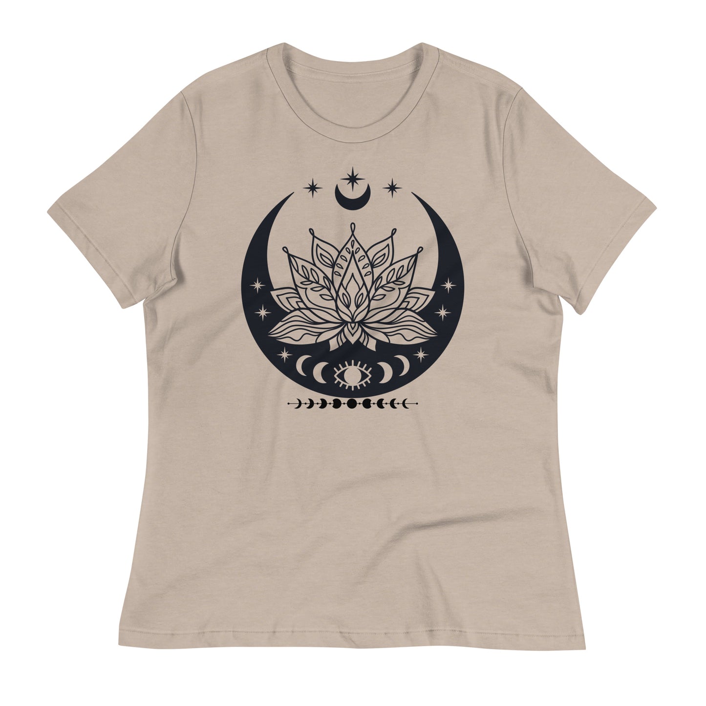 Moon Lotus Flower womens-relaxed-t-shirt-heather-stone-front-flat