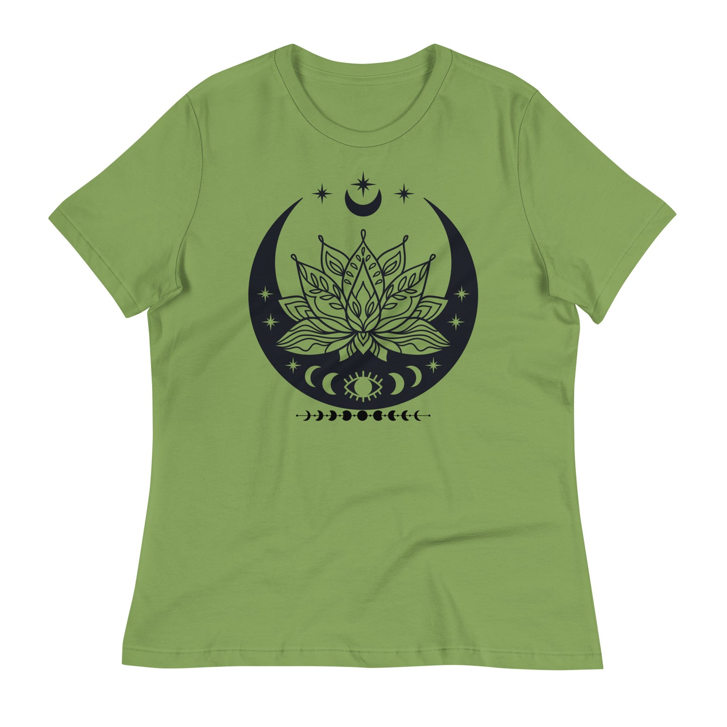 Moon Lotus Flower womens-relaxed-t-shirt-leaf-front-flat