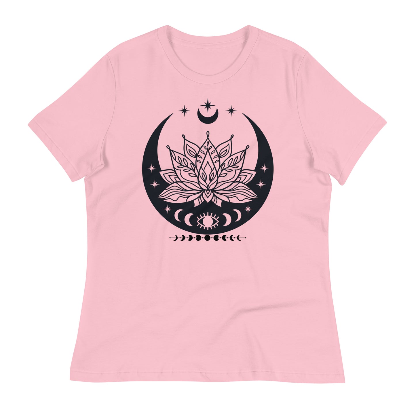 Moon Lotus Flower womens-relaxed-t-shirt-pink-front-flat