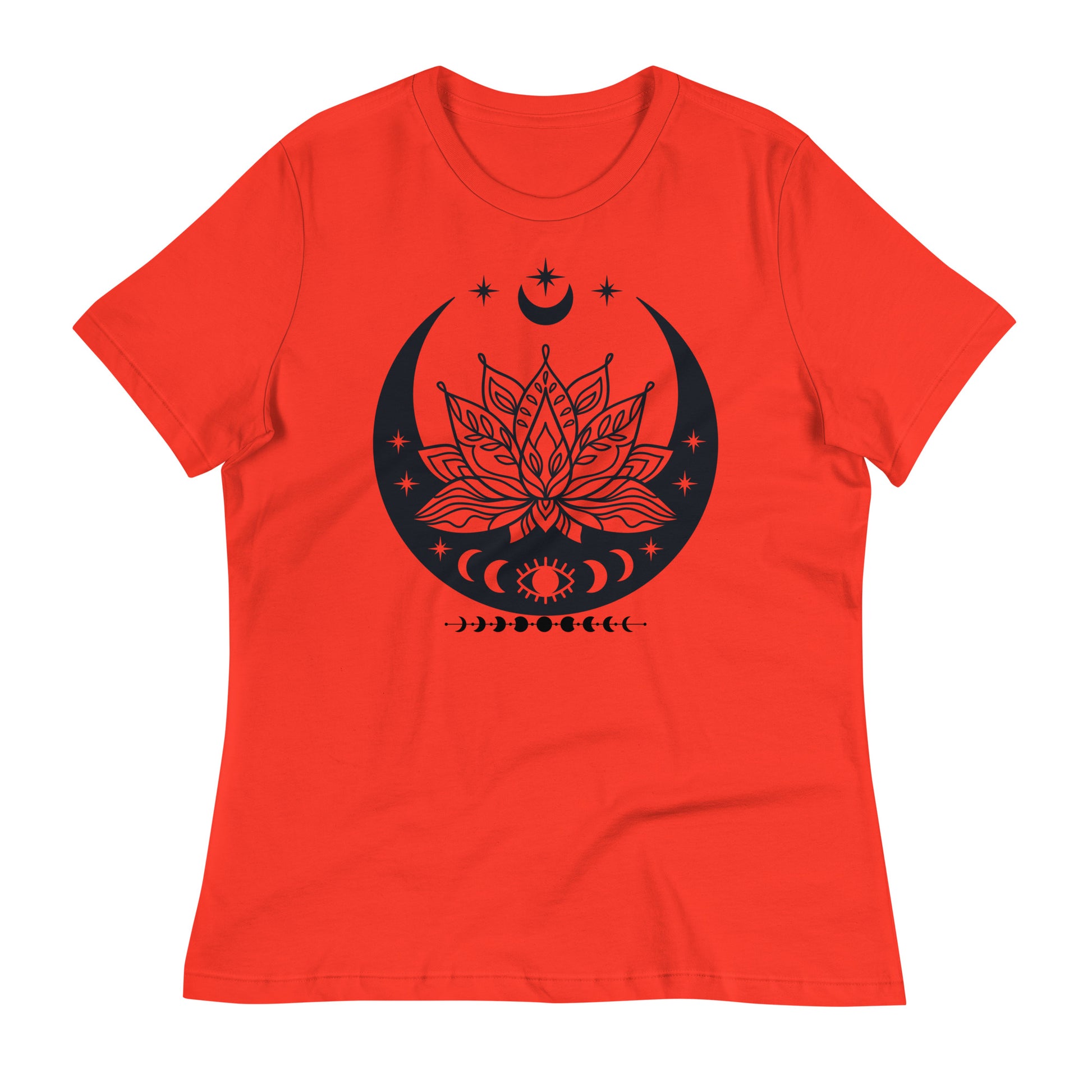 Moon Lotus Flower womens-relaxed-t-shirt-poppy-front-flat