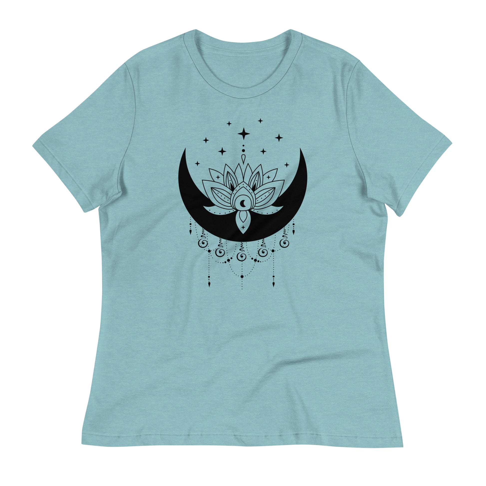 Moon Lotus Star womens-relaxed-t-shirt-heather-blue-lagoon-front-flat