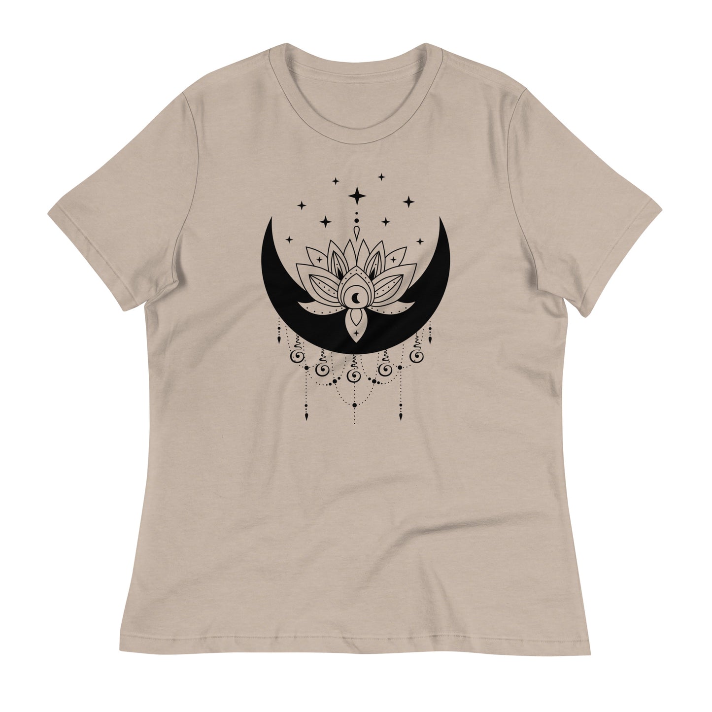 Moon Lotus Star womens-relaxed-t-shirt-heather-stone-front-flat