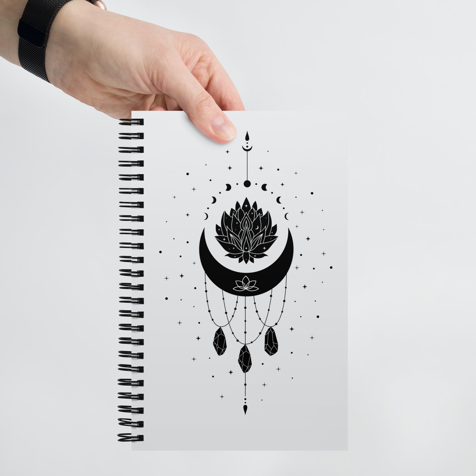 Moon Necklace spiral-notebook-white-front-in hand