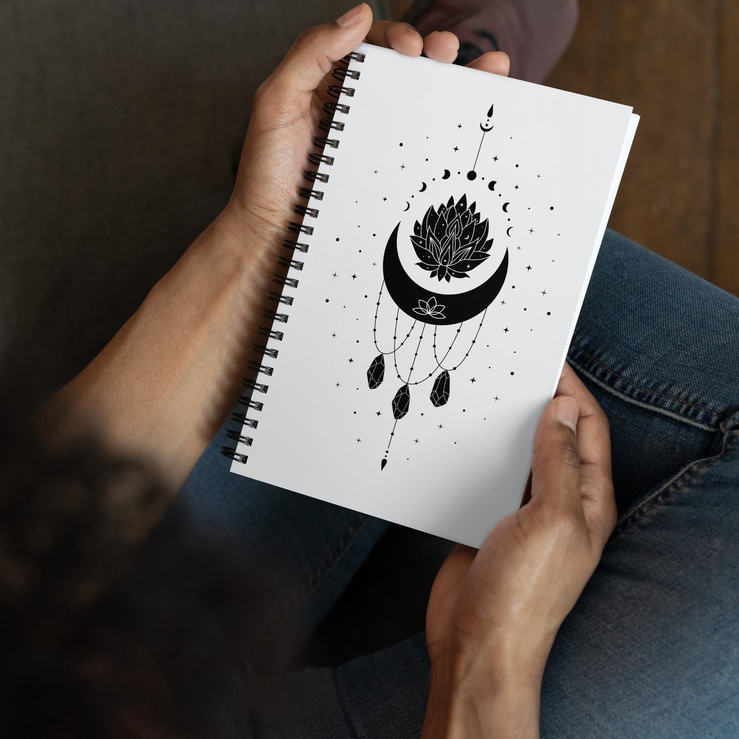 Moon Necklace spiral-notebook-white-front-in hands