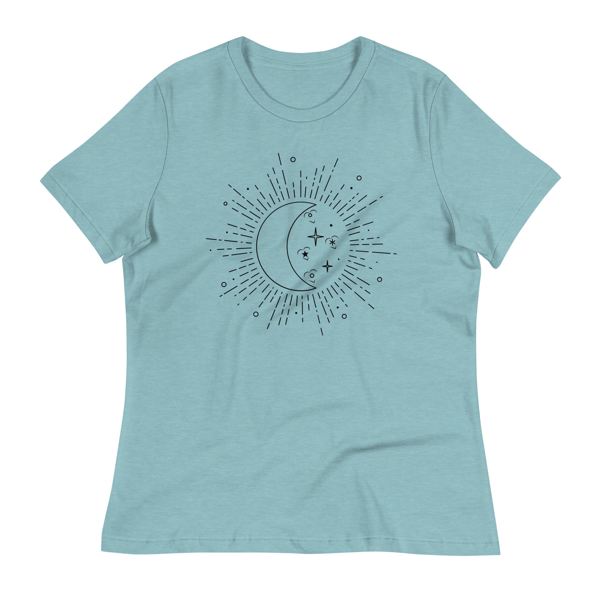 Moon sun womens-relaxed-t-shirt-heather-blue-lagoon-front-flat