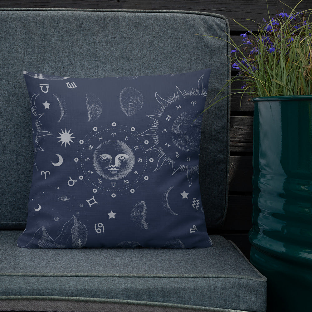 Navy Blue Moon Zodiac Premium Pillow