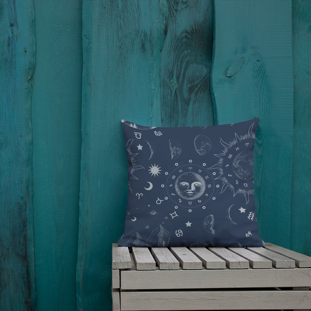 Navy Blue Moon Zodiac Premium Pillow