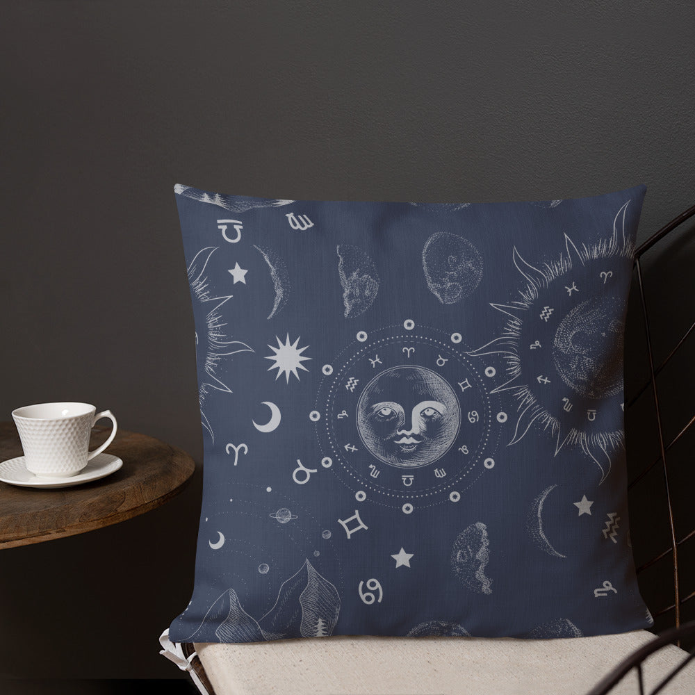 Navy Blue Moon Zodiac Premium Pillow