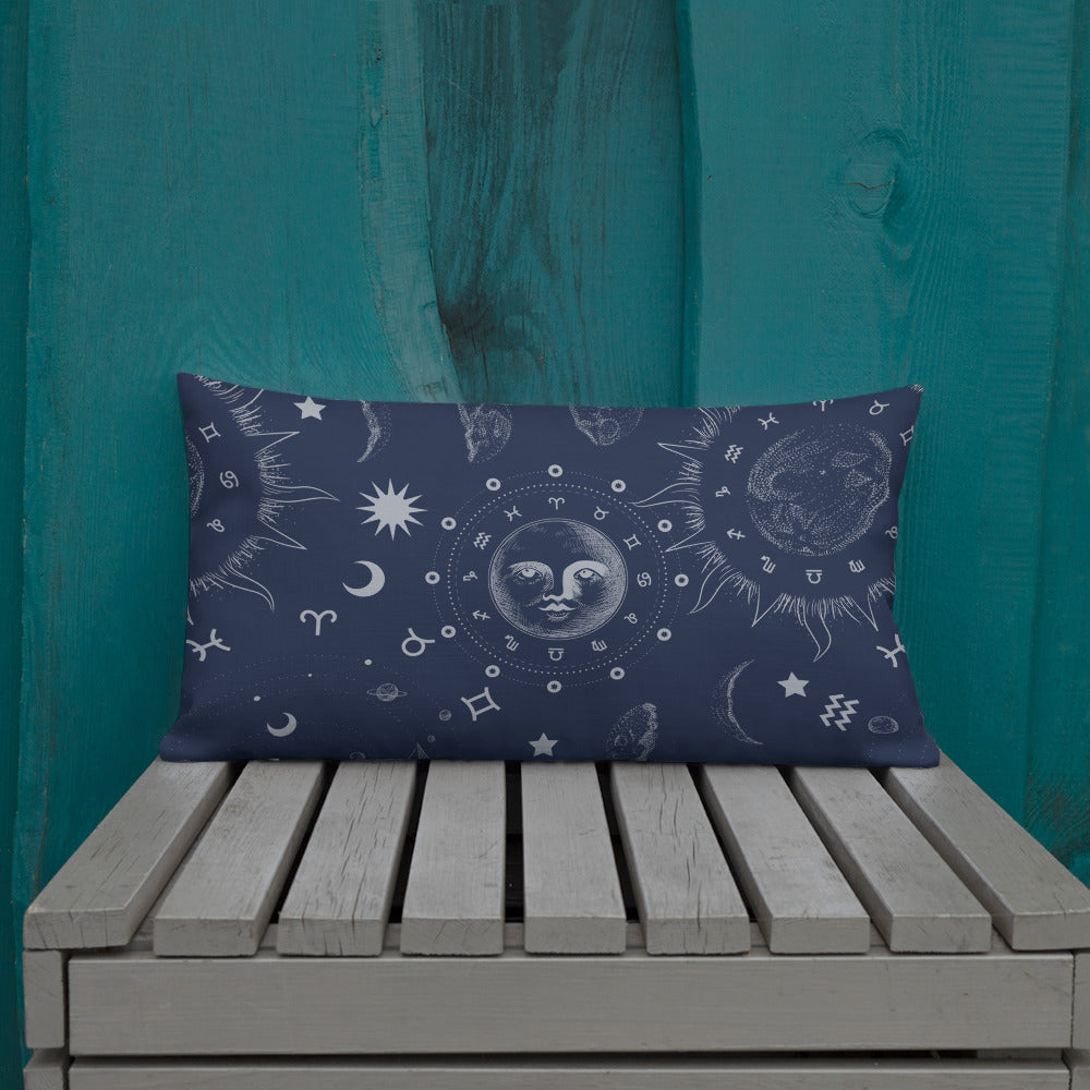 Navy Blue Moon Zodiac Premium Pillow