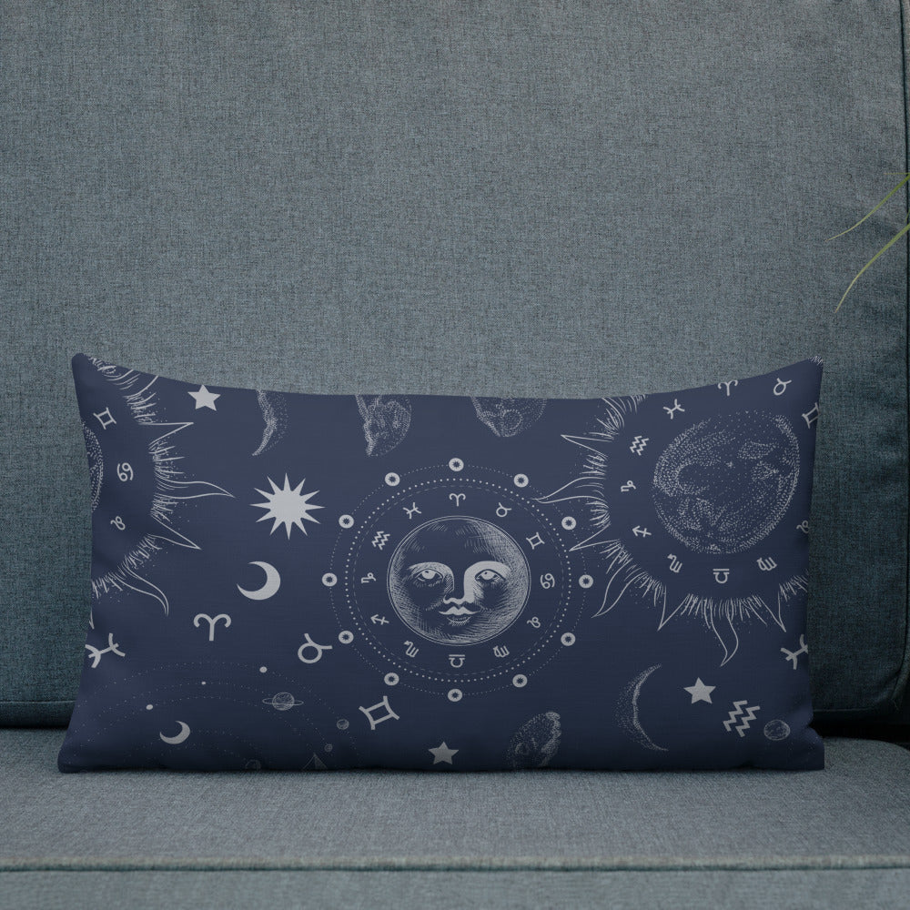 Navy Blue Moon Zodiac Premium Pillow