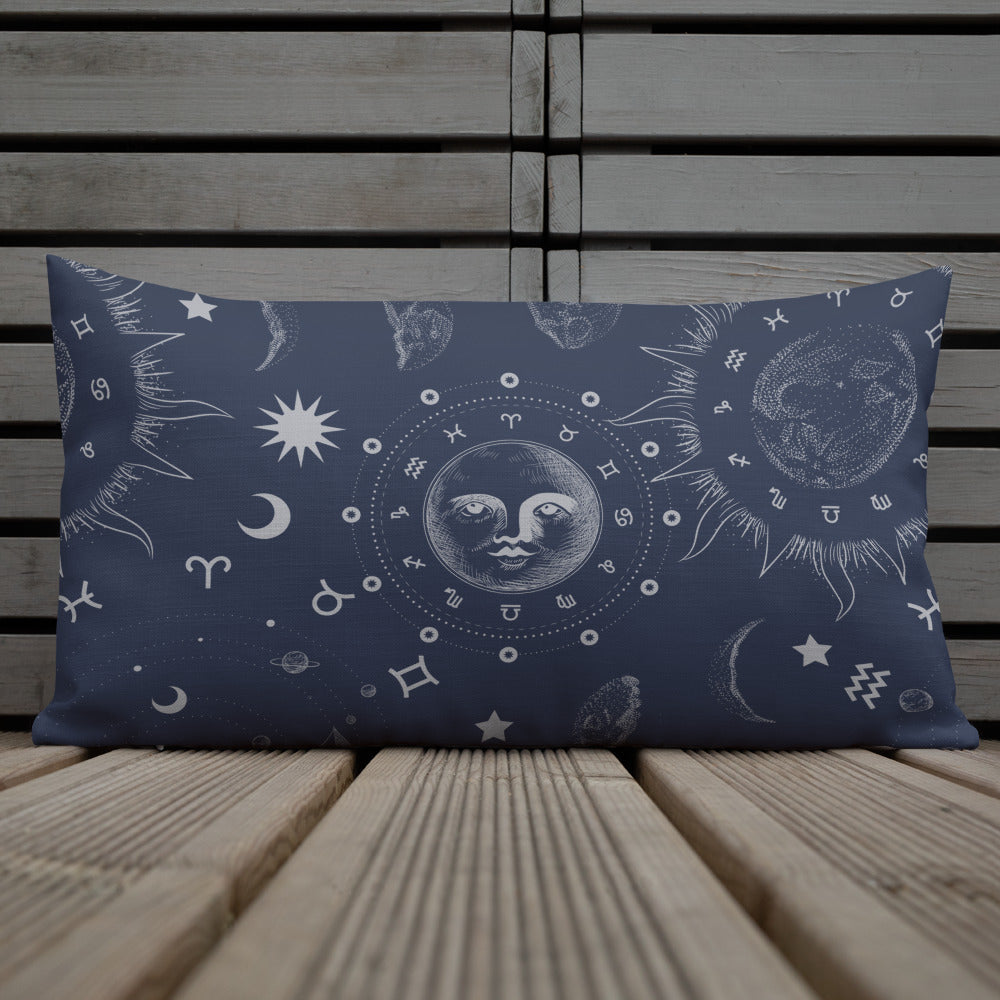 Navy Blue Moon Zodiac Premium Pillow