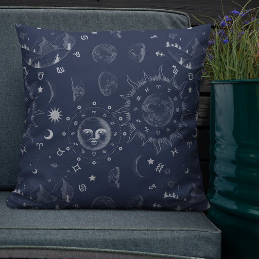 Navy Blue Moon Zodiac Premium Pillow