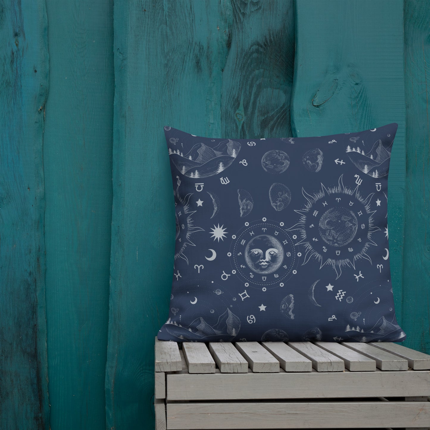 Navy Blue Moon Zodiac Premium Pillow