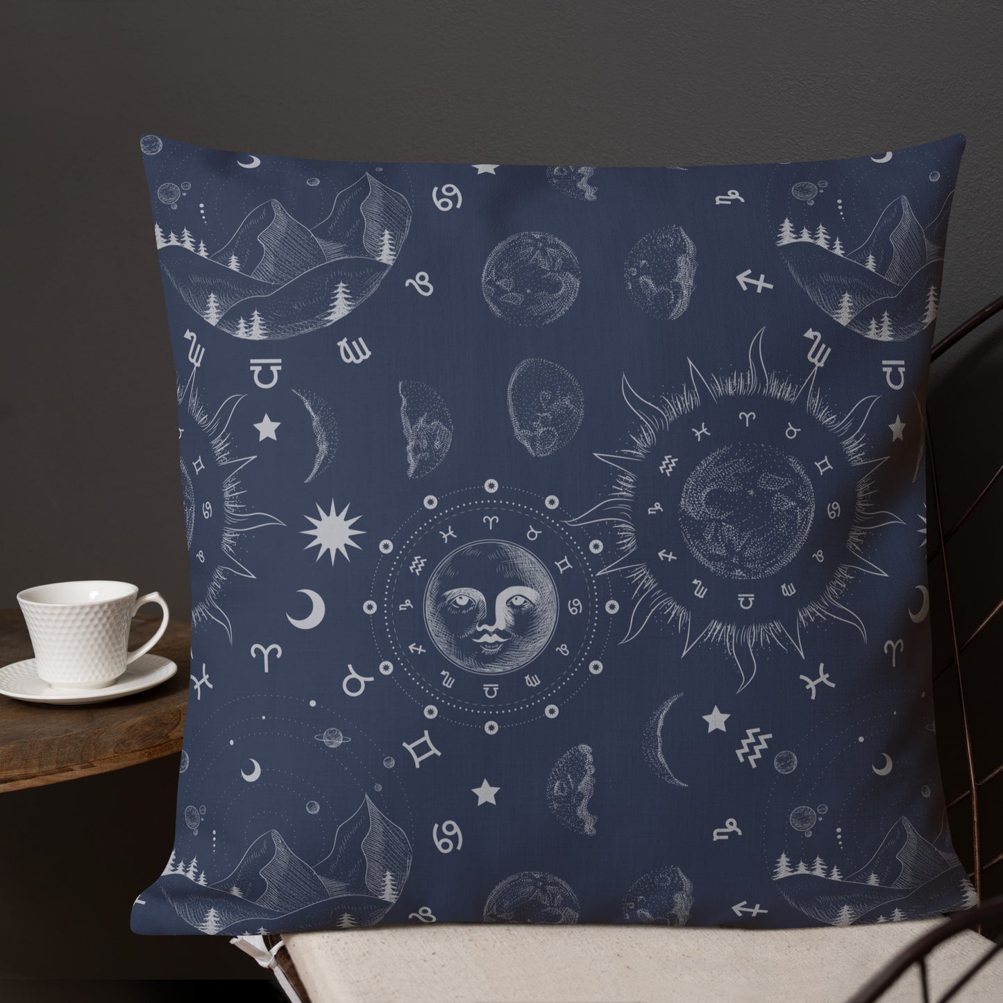 Navy Blue Moon Zodiac Premium Pillow